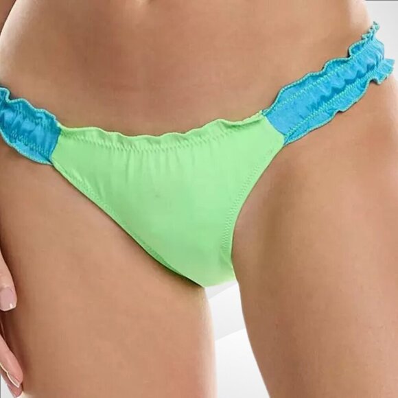 2/$50 Peixoto Amore Ruffle Bikini Bottom Neon Green & Blue Size M - Picture 1 of 8
